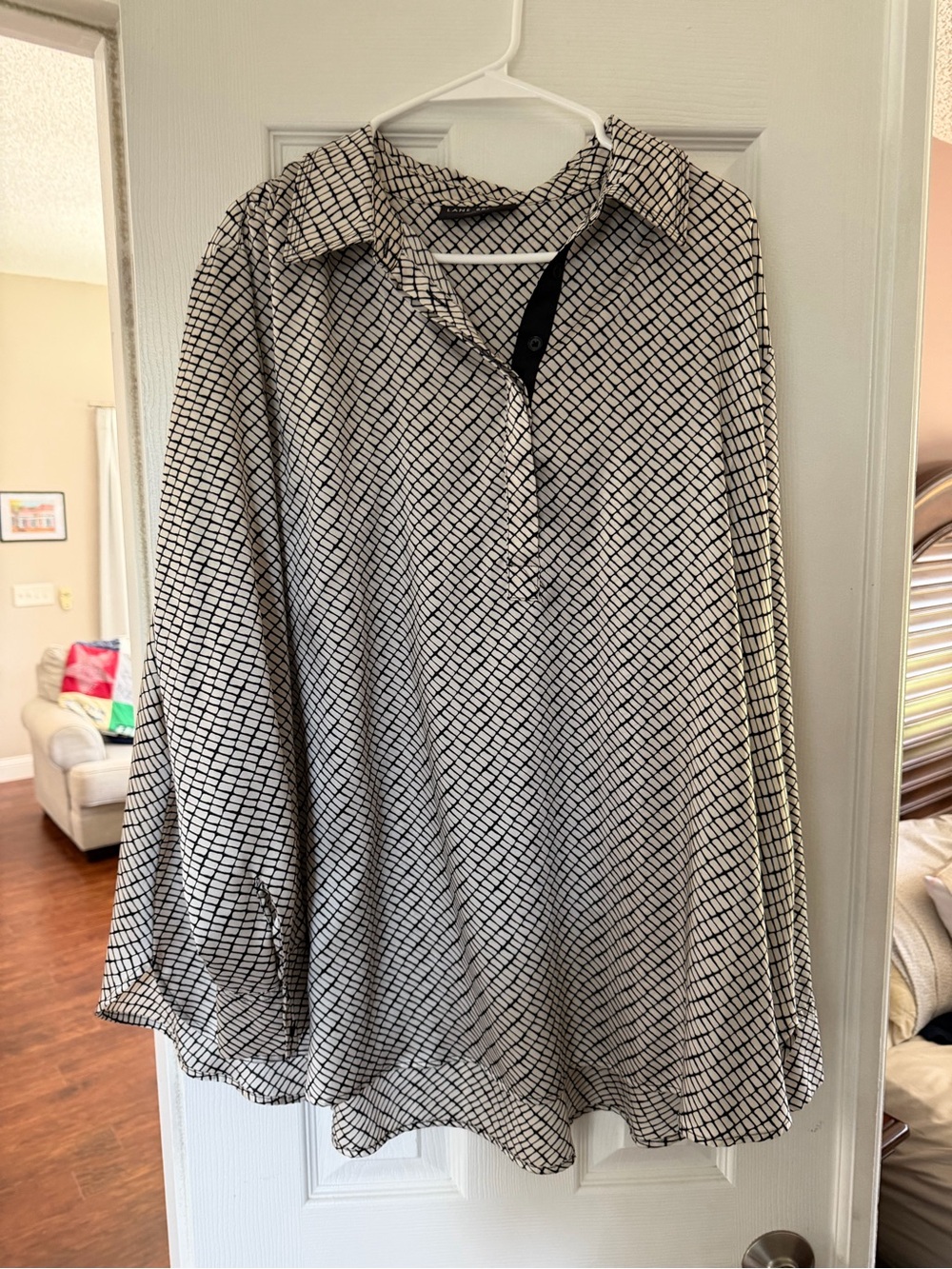 Lane Bryant Black and Cream Geometric Print Dress Top